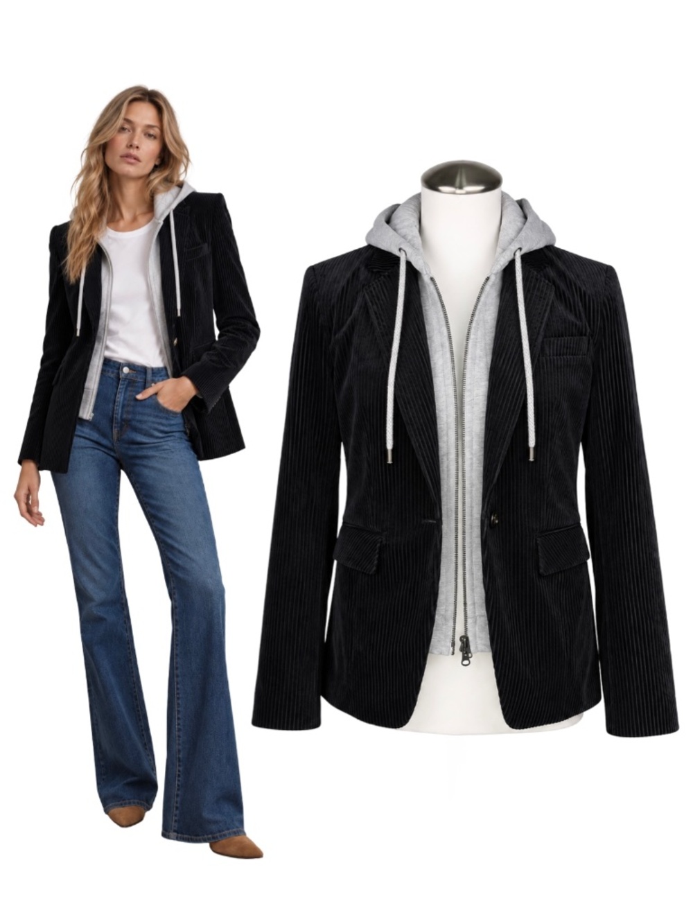 $695 Veronica Beard Black Corduroy Dickey Blazer Size 0 NWOT